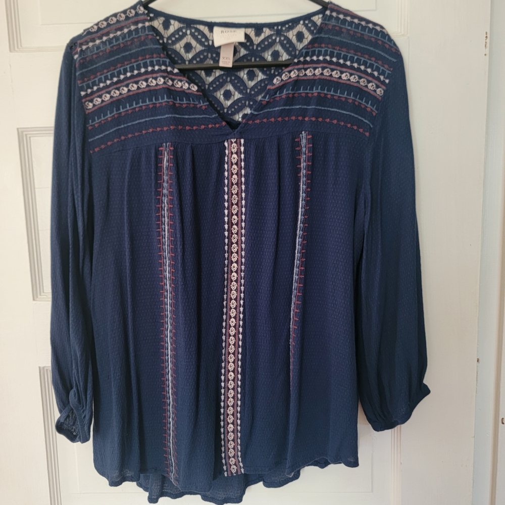 Knox Rose Navy Embroidered Blouse